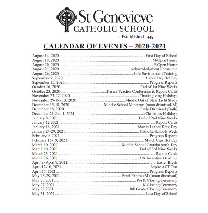 Upcoming Events St Genevieve School